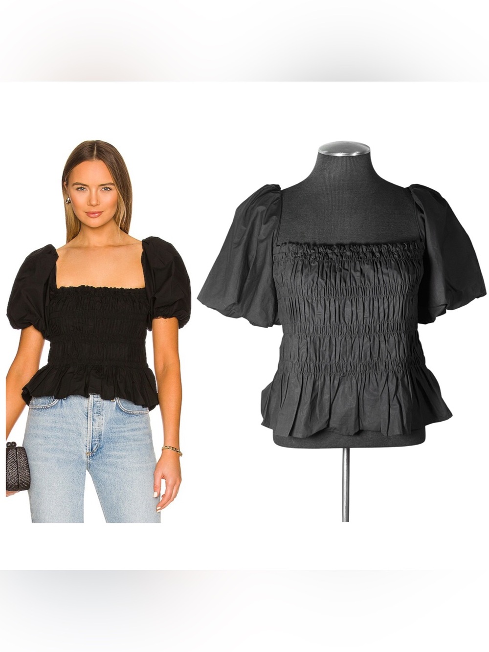 🆕 ASTR the Label – Savina Puff Sleeve Smocked Cotton Taffeta Top – Small – NWOT